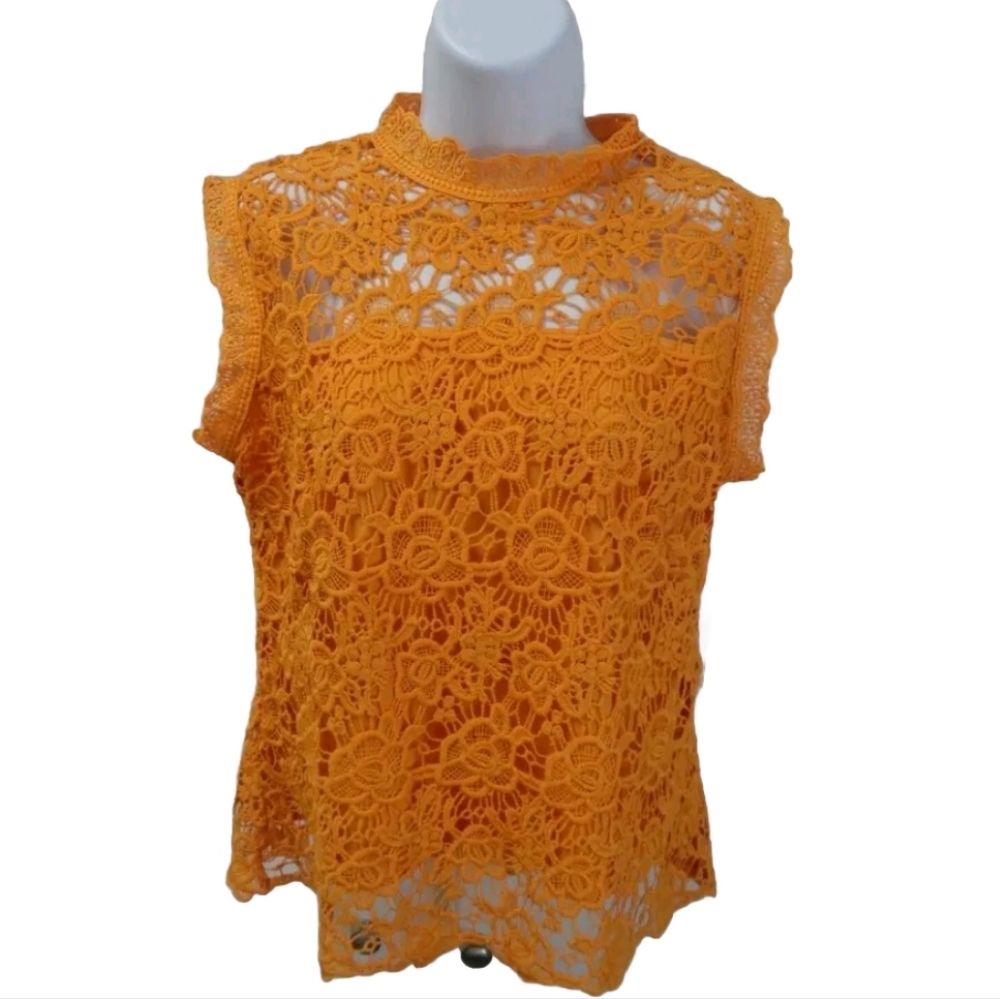 Nanette Lepore Lace Top Corchete Yellow - Size Small